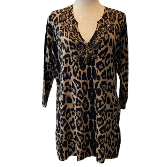 INC International Concepts Sweaters - INC Long Sleeve Tunic Sweater Animal Print Size OX